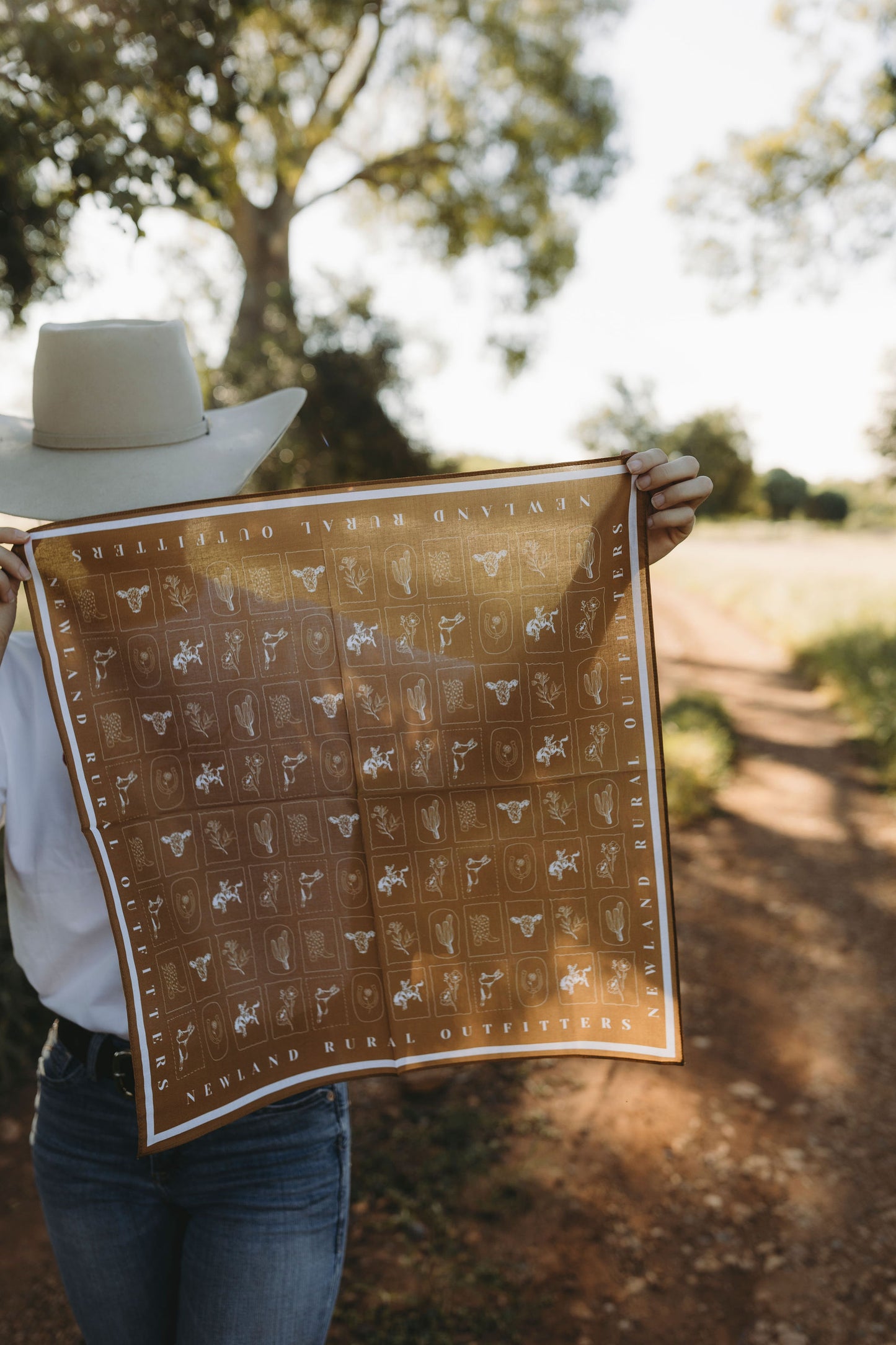 Western Hand Drawn Bandana - Brown