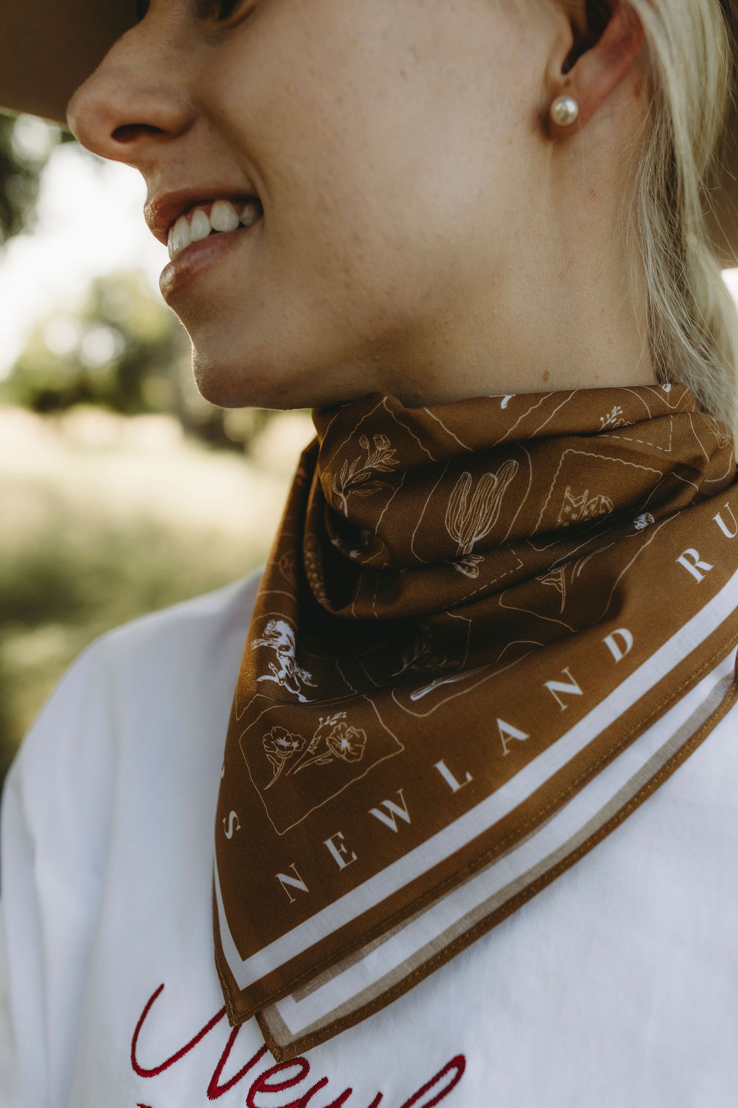 Western Hand Drawn Bandana - Brown