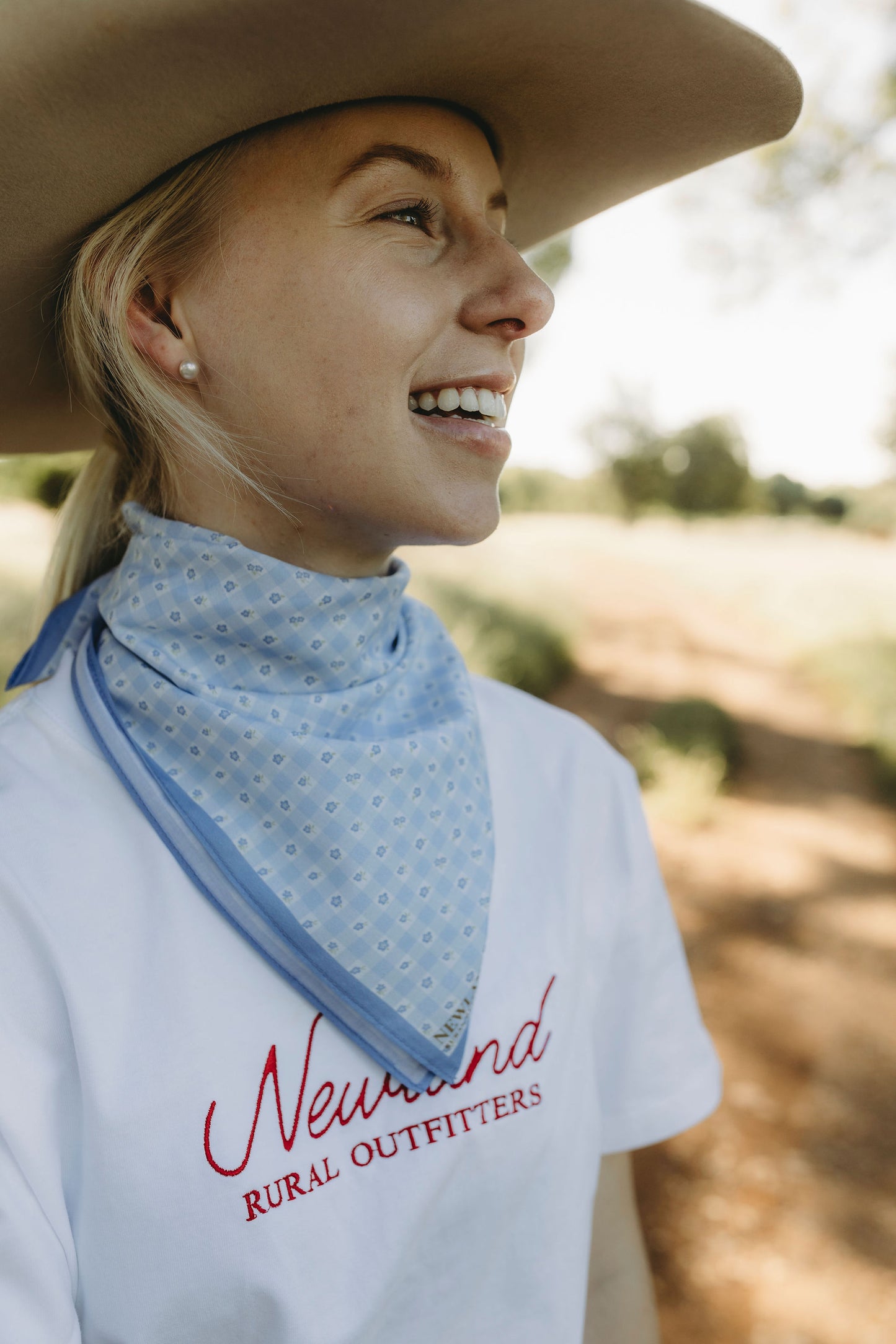 Blue Floral Gingham Bandana