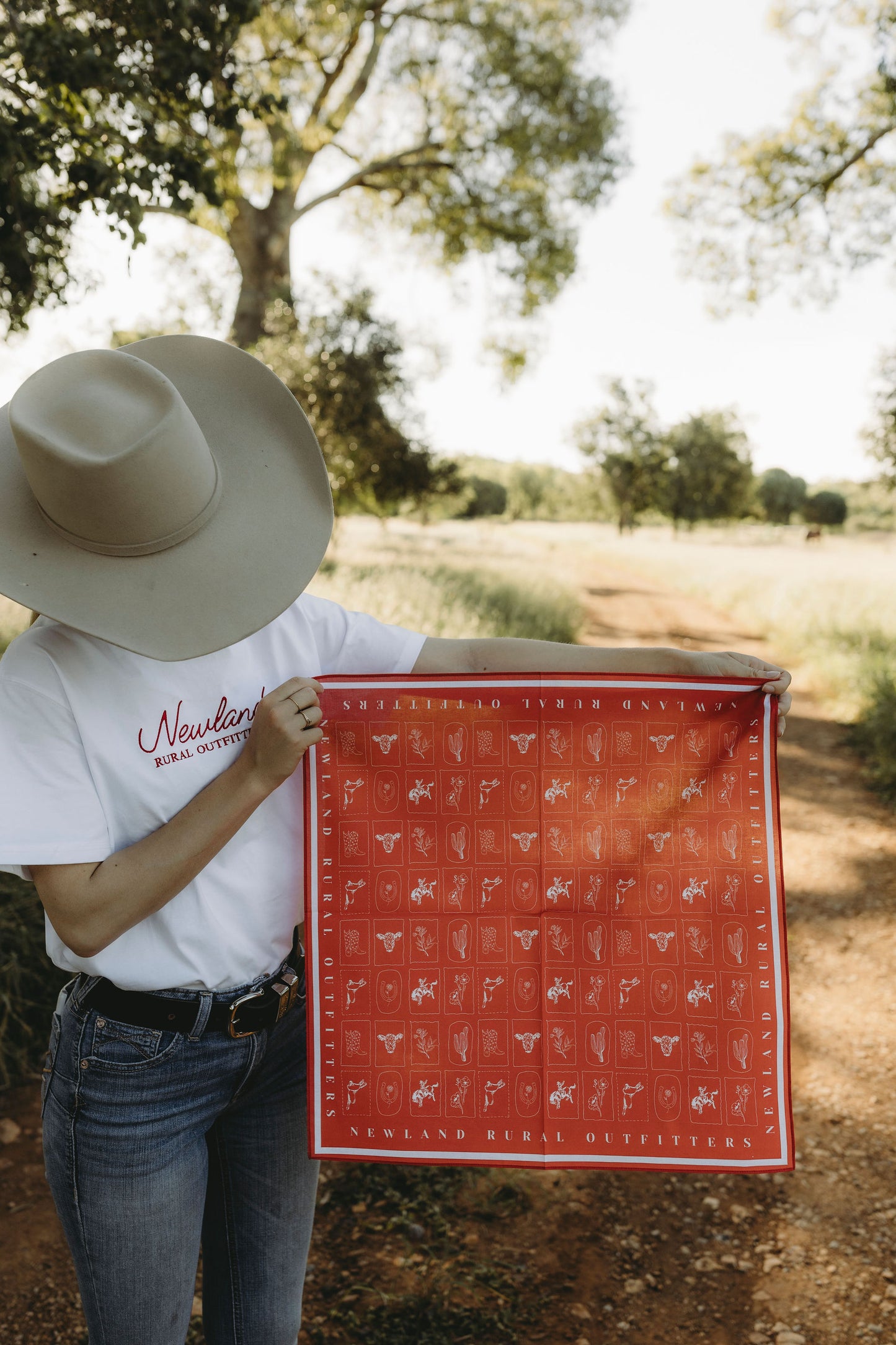 Western Hand Drawn Bandana - Red