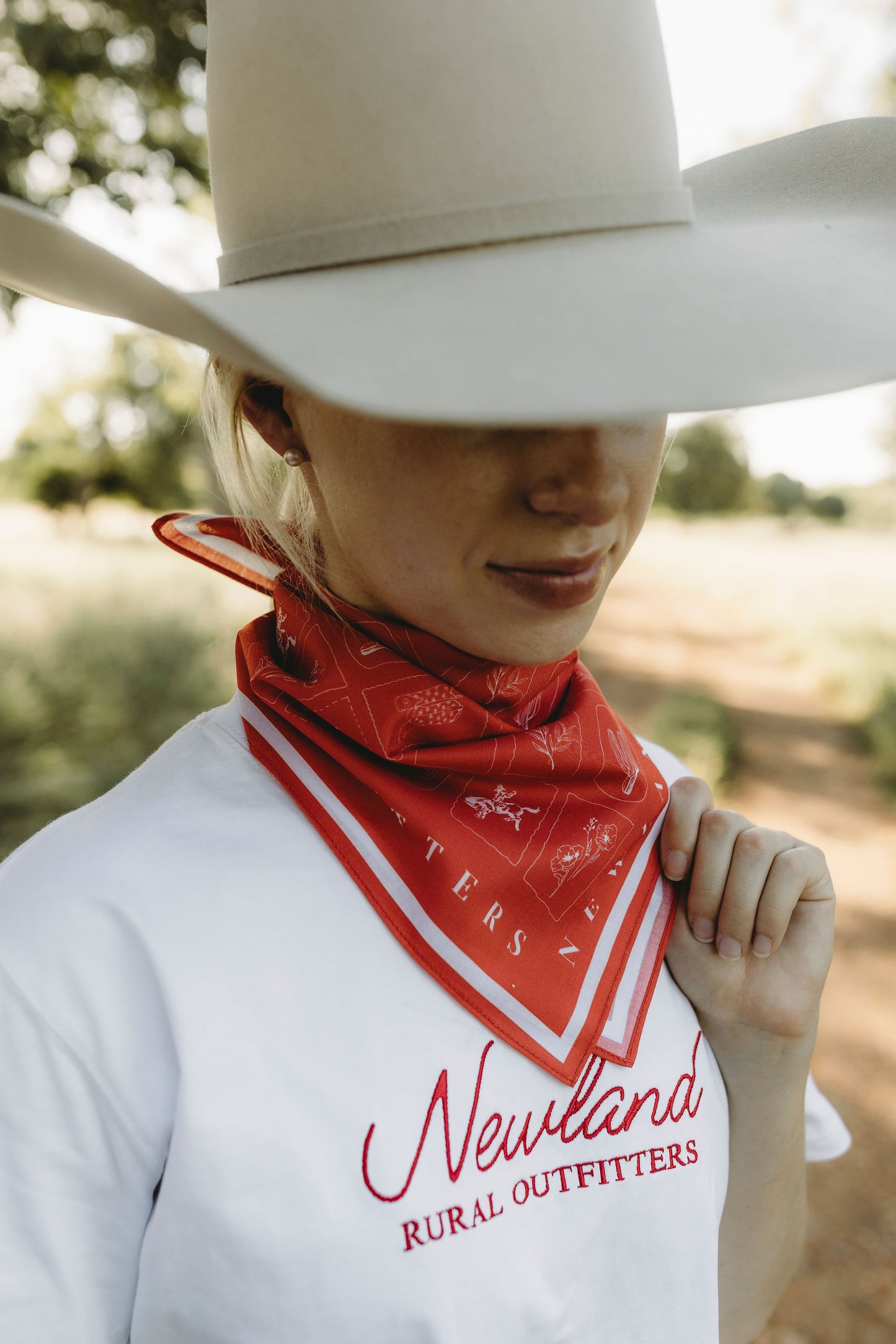 Western Hand Drawn Bandana - Red