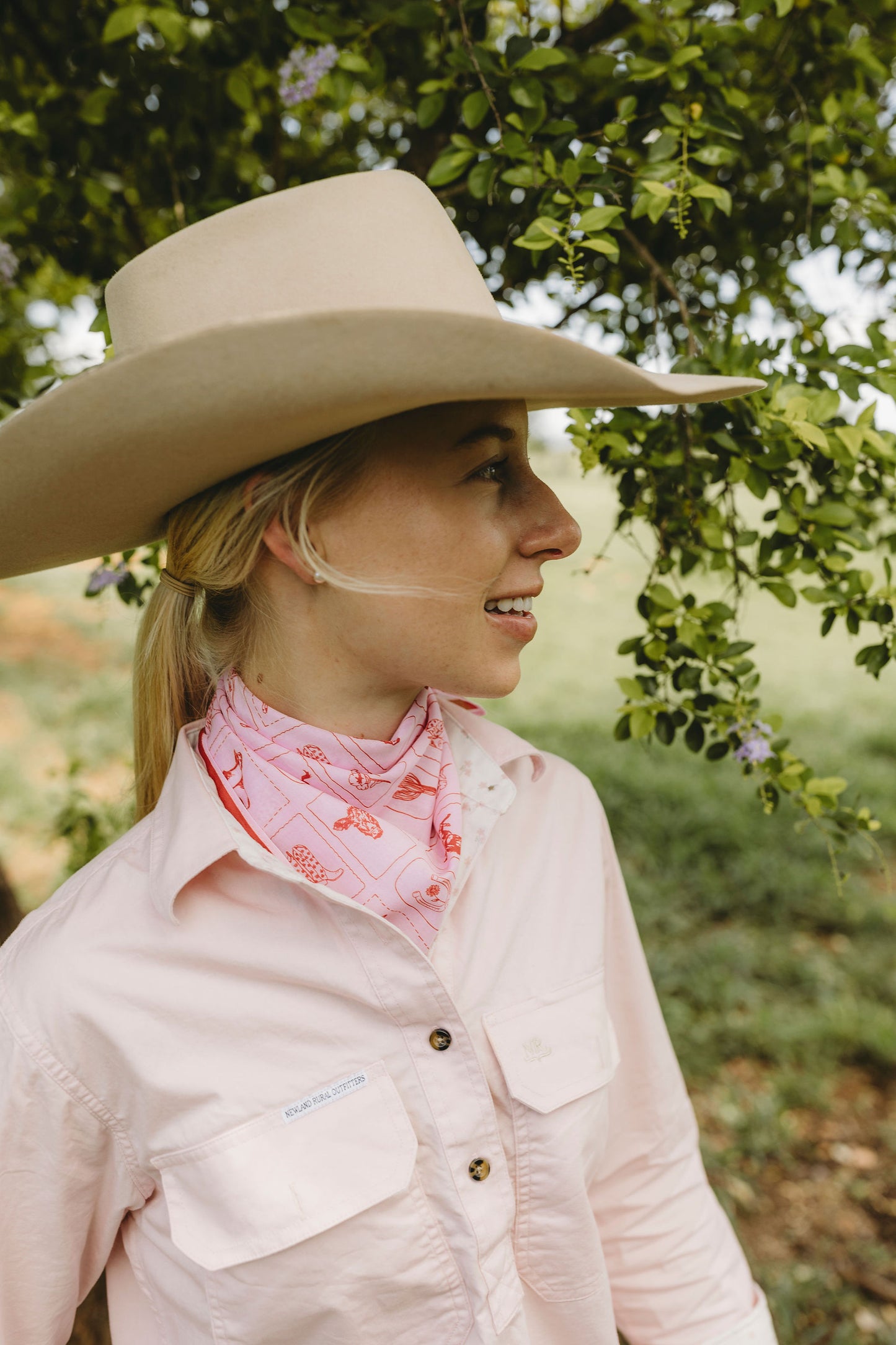Western Hand Drawn Bandana - Pink