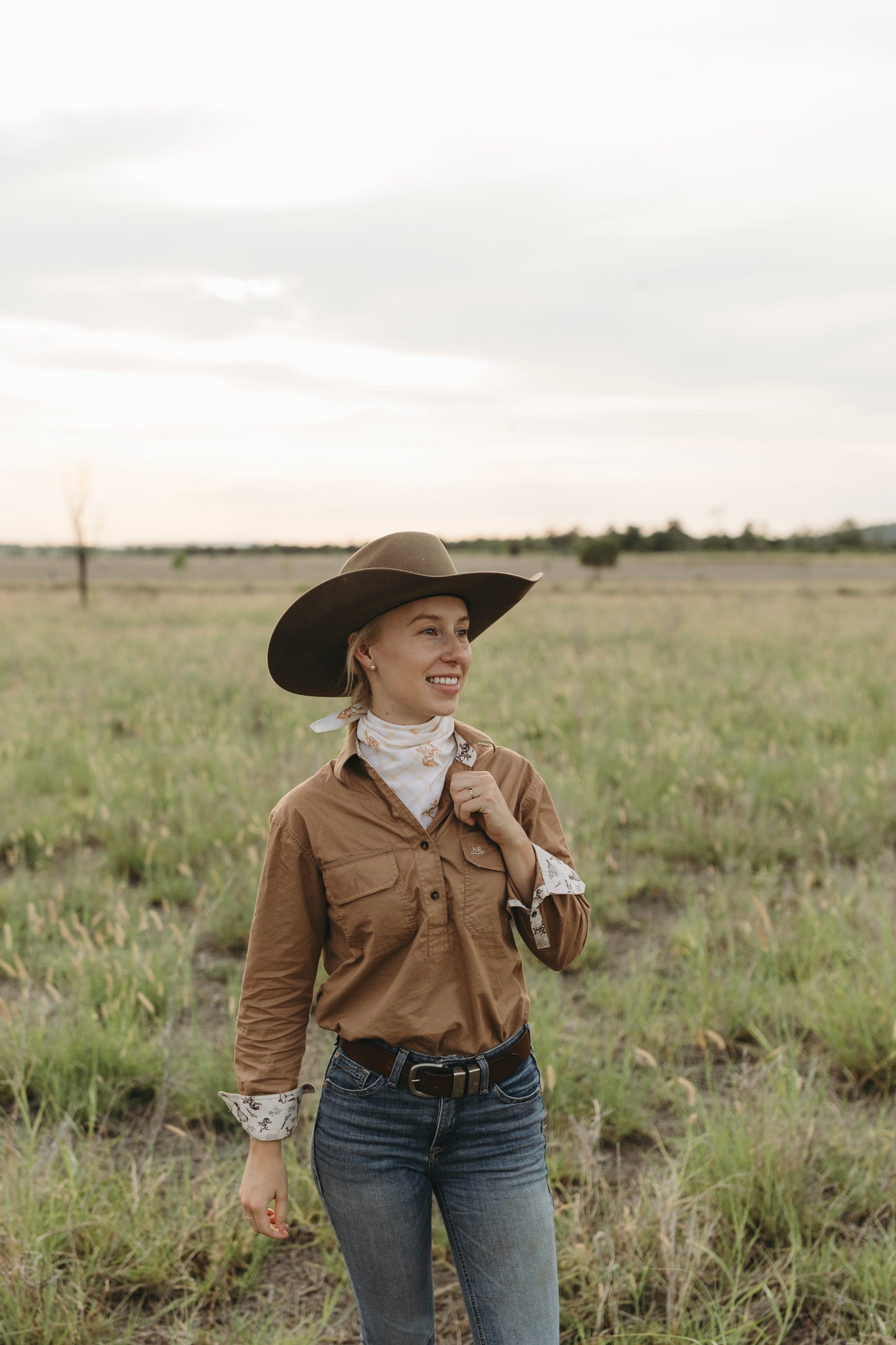 Peach Gingham Hand Drawn Bandana