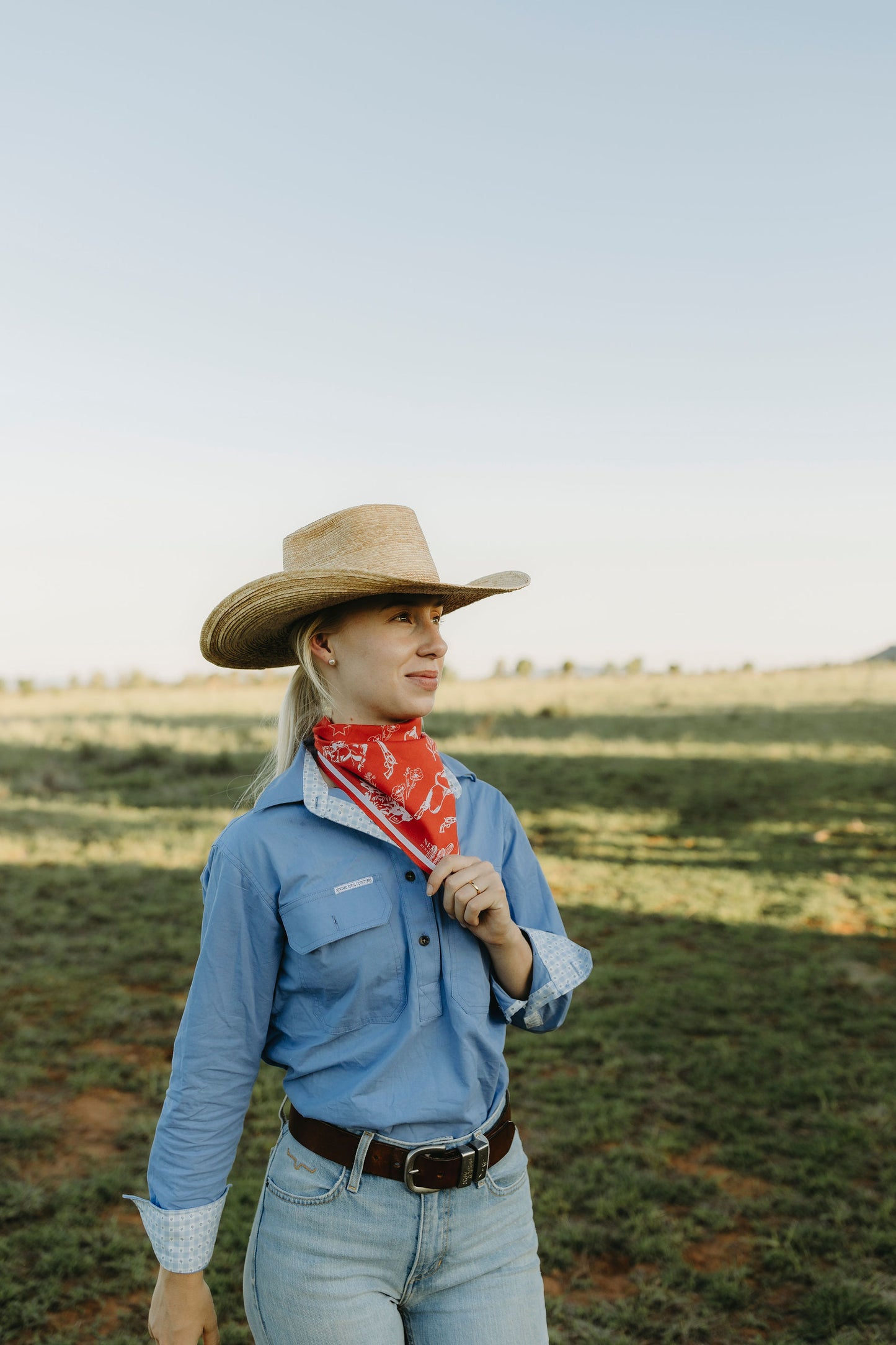 Cowboy Hand Drawn Bandana - Red
