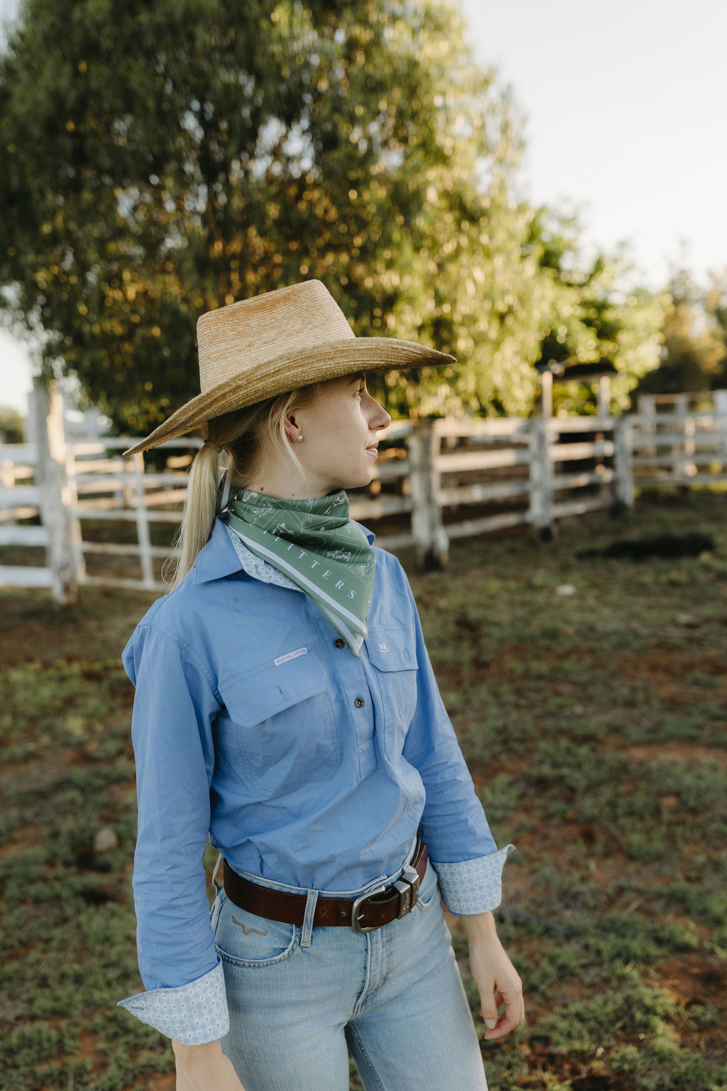 Western Hand Drawn Bandana - Green