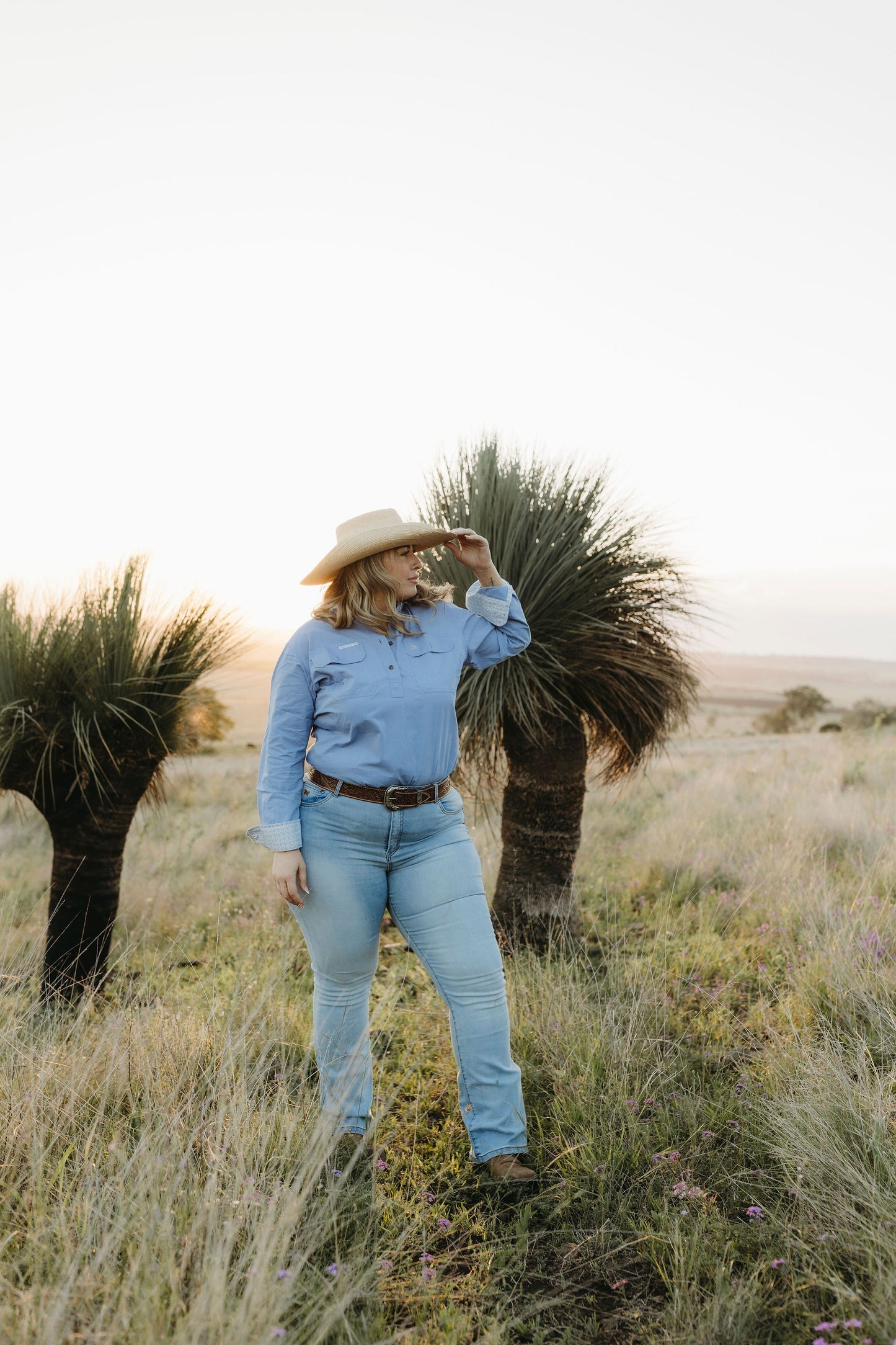Isla Half Button Workshirt - Blue Floral Gingham