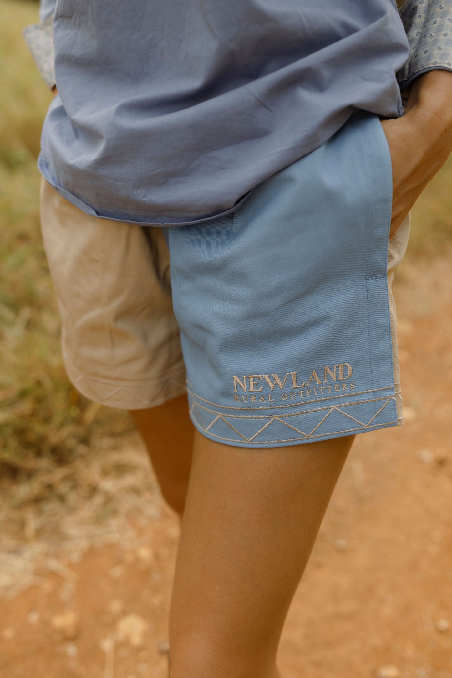 Women's Work Short - Blue & Beige