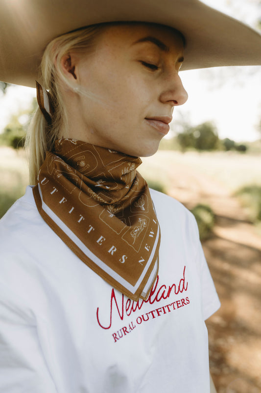 Western Hand Drawn Bandana - Brown