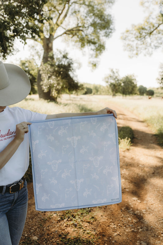 Cowboy Hand Drawn Bandana - Blue