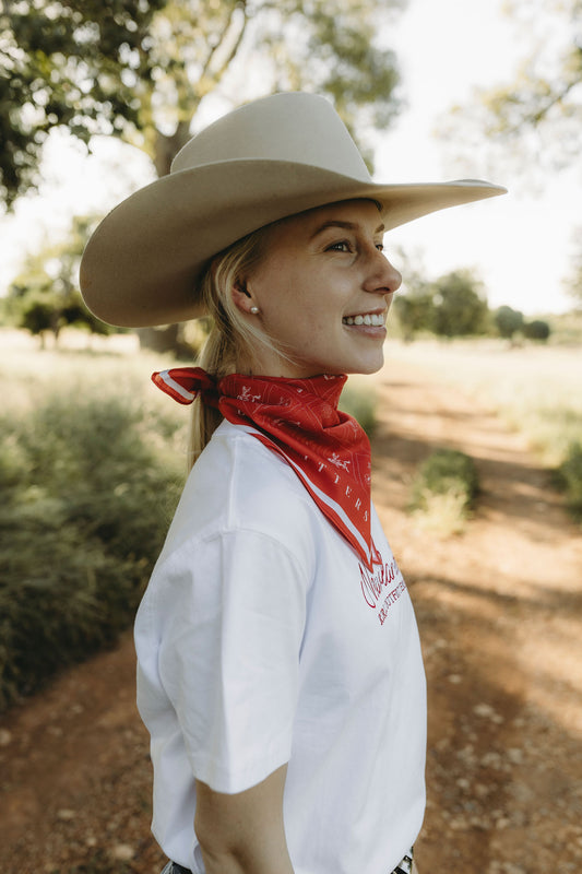 Western Hand Drawn Bandana - Red