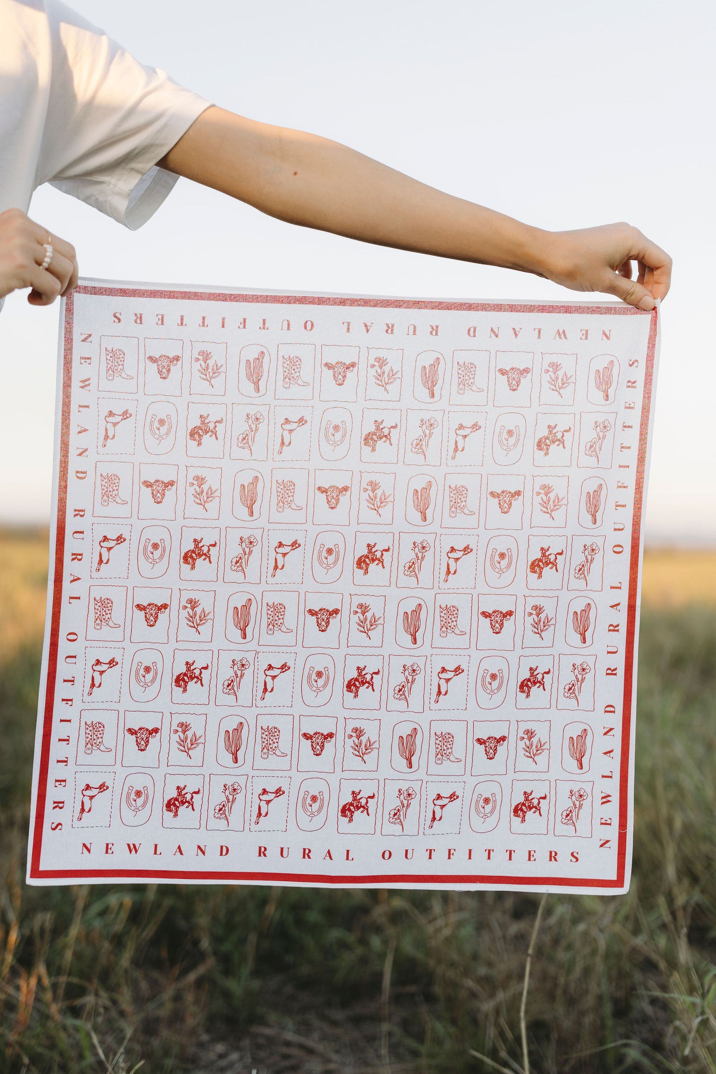 Western Hand Drawn Bandana - Red