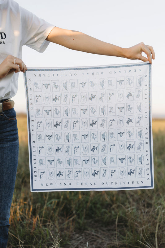 Western Hand Drawn Bandana - Navy