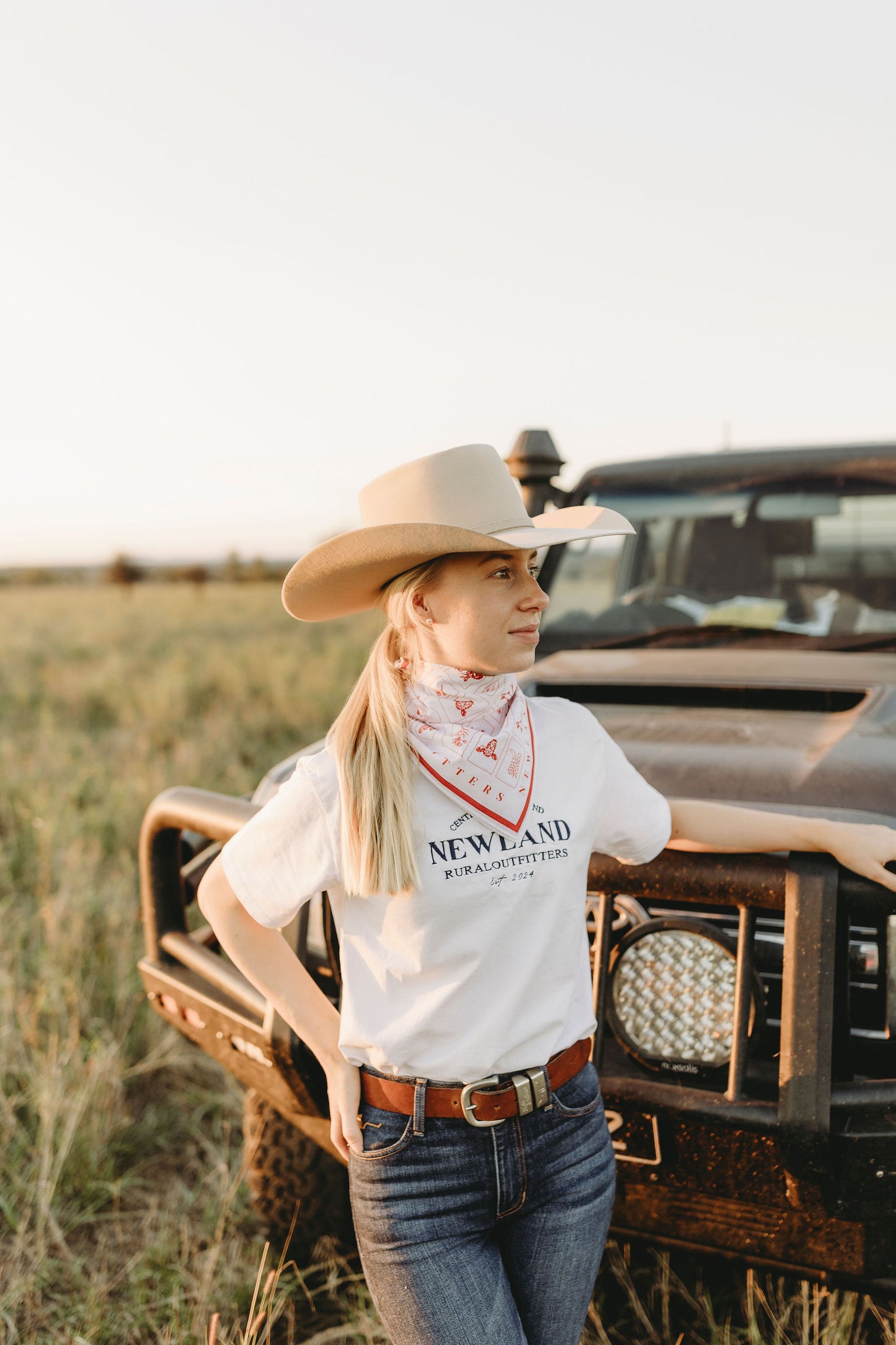 Western Hand Drawn Bandana - Red