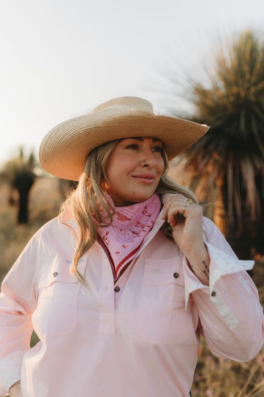 Western Hand Drawn Bandana - Pink