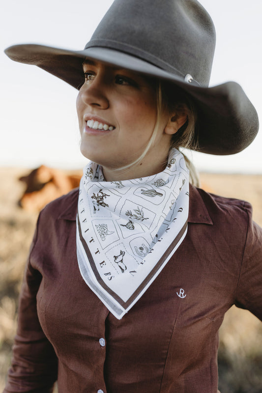 Western Hand Drawn Bandana - Brown