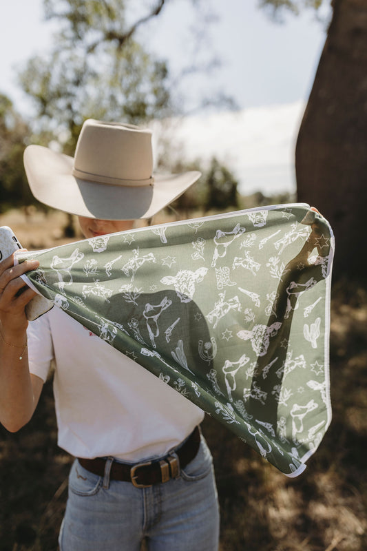 Cowboy Hand Drawn Bandana - Green