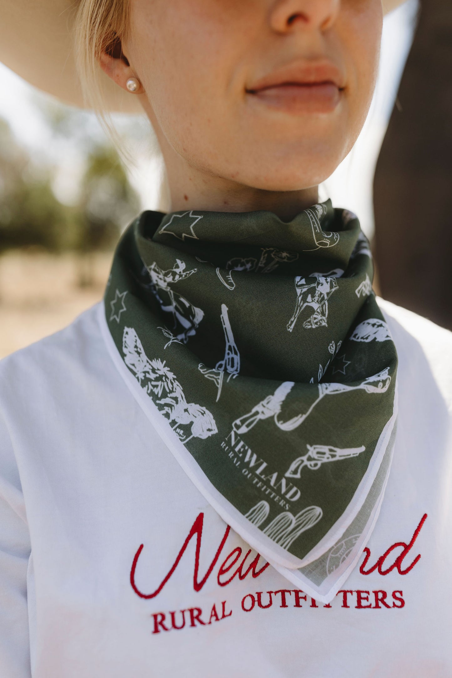 Cowboy Hand Drawn Bandana - Green