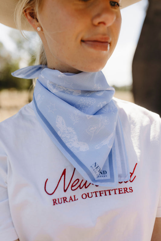 Cowboy Hand Drawn Bandana - Blue