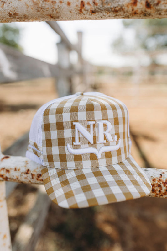 Rust Gingham Trucker Cap