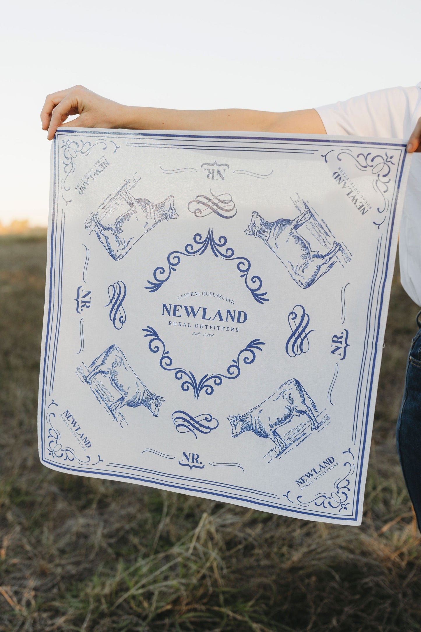 Vintage Cow Bandana - Blue