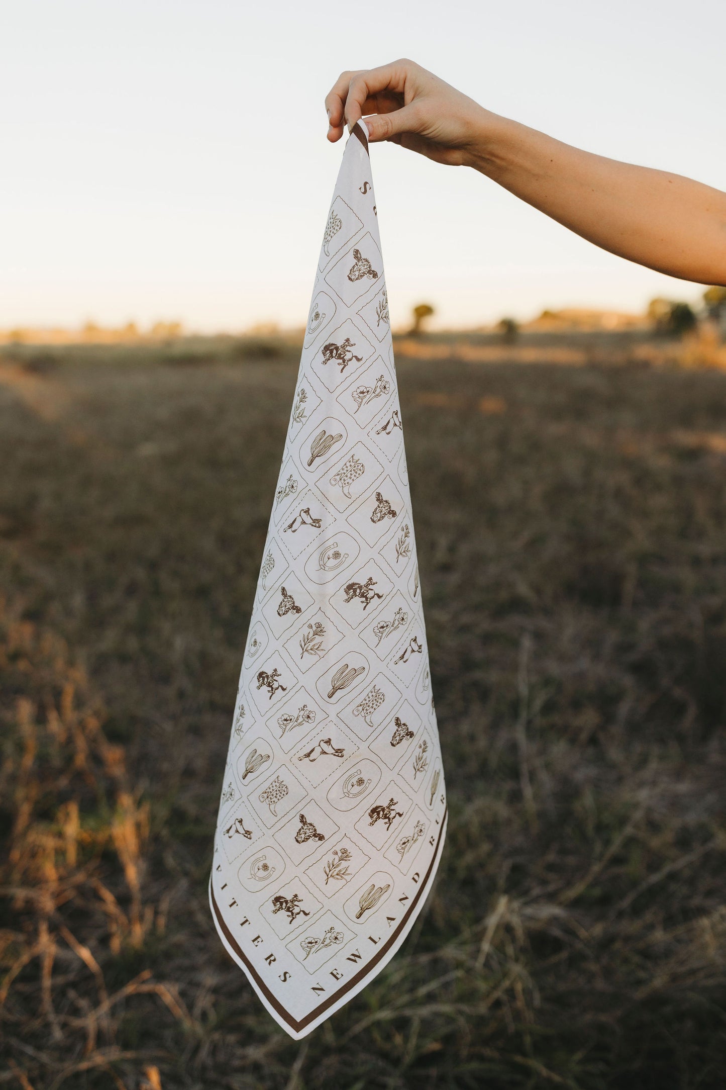 Western Hand Drawn Bandana - Brown