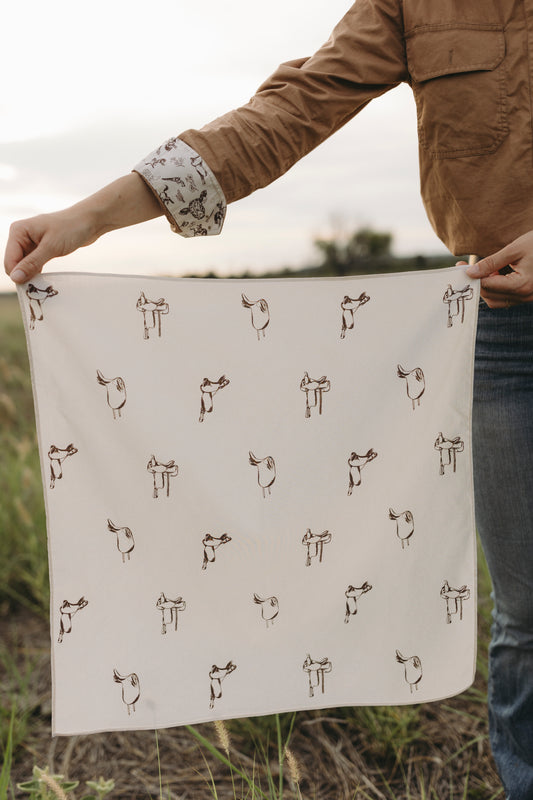 Saddles Hand Drawn Bandana - Beige