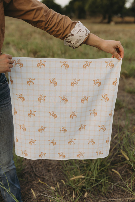 Peach Gingham Hand Drawn Bandana