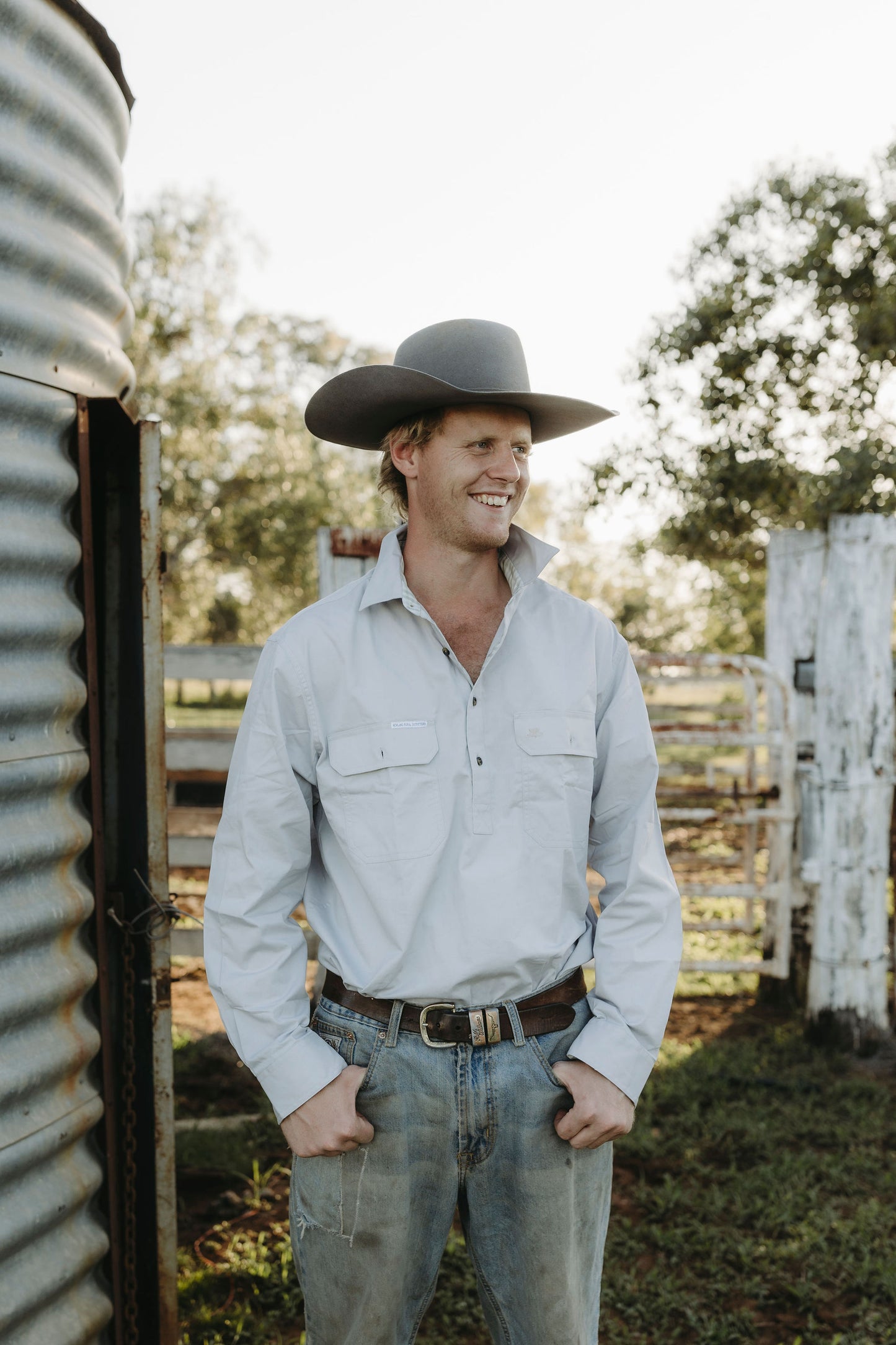 Dawson Half Button Workshirt - Grey