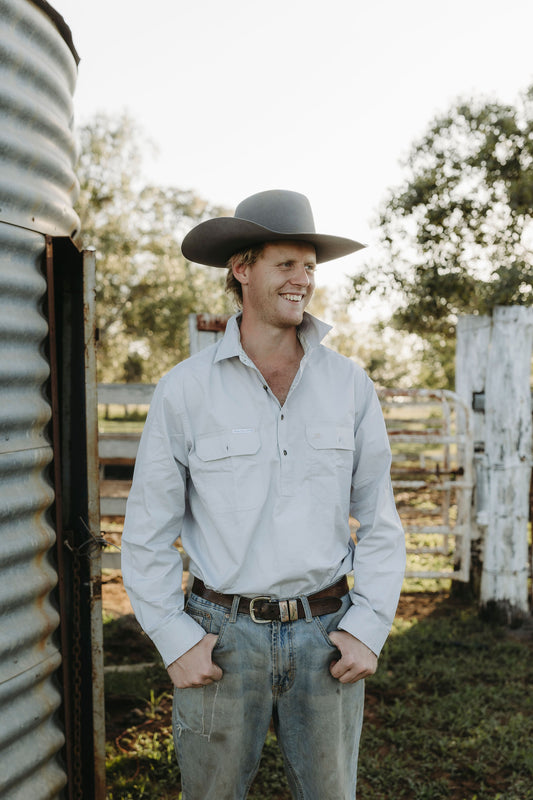 Dawson Half Button Workshirt - Grey