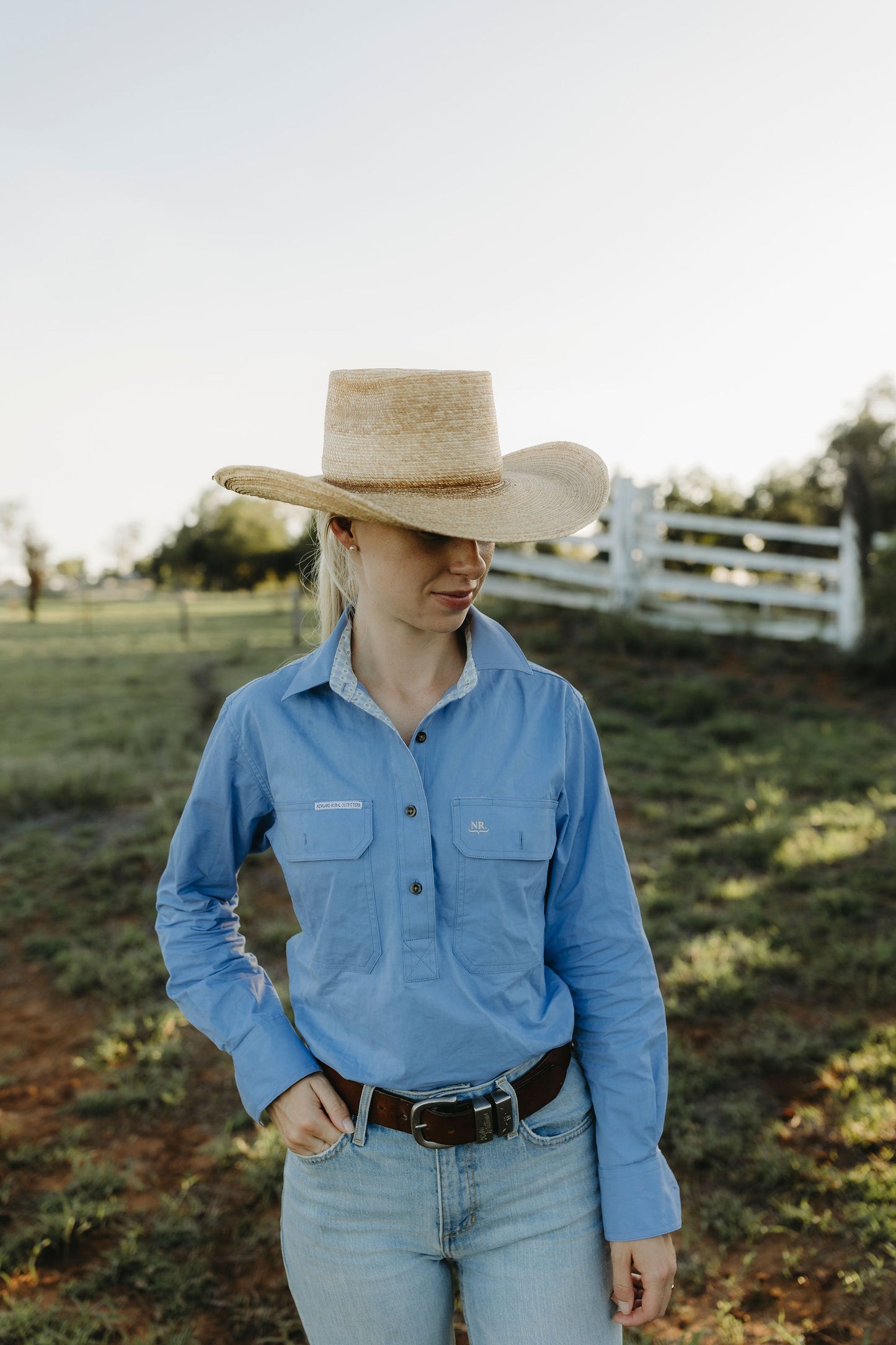Isla Half Button Workshirt - Blue Floral Gingham