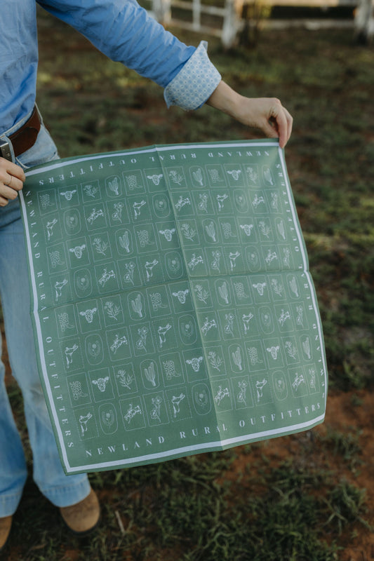 Western Hand Drawn Bandana - Green