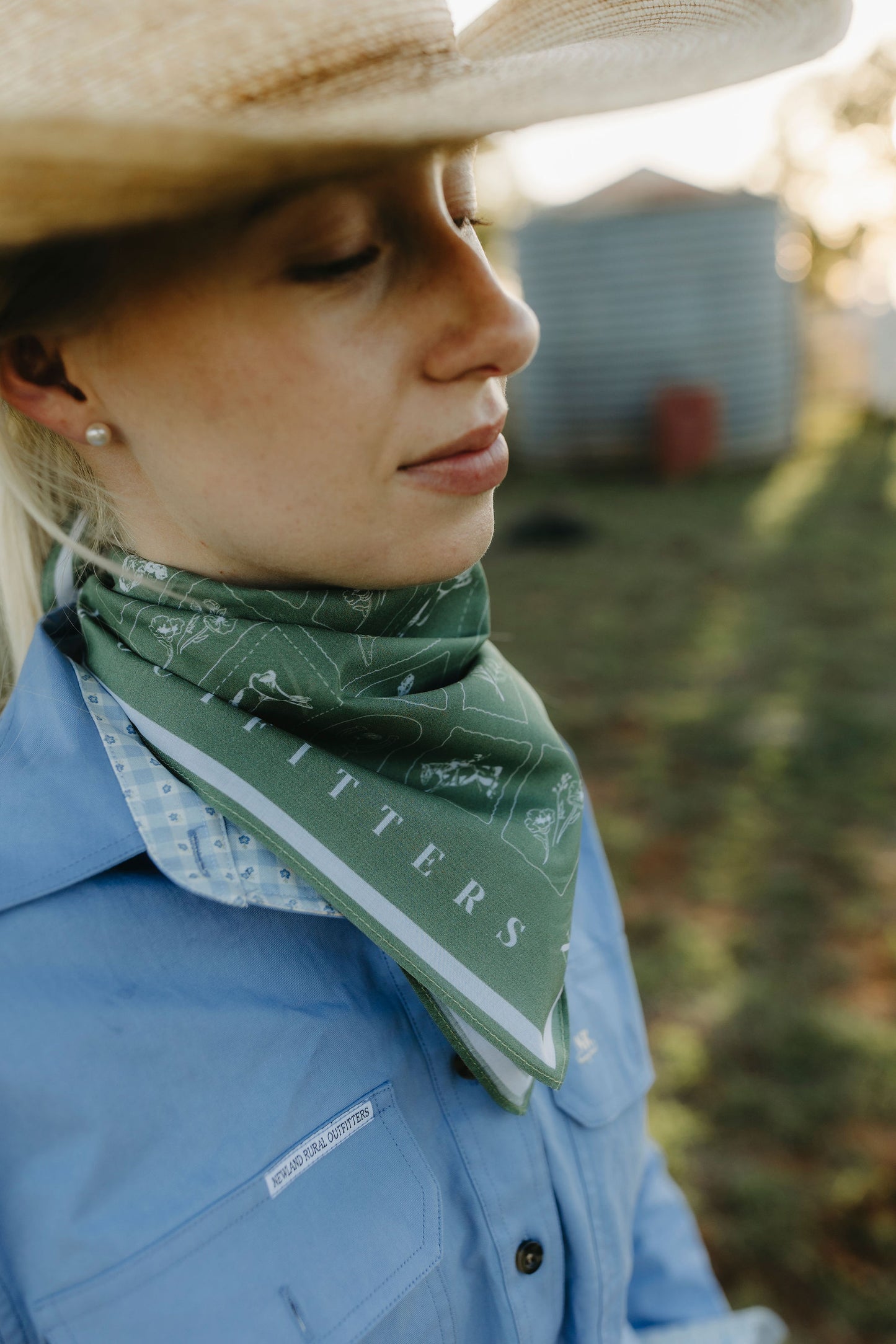 Western Hand Drawn Bandana - Green