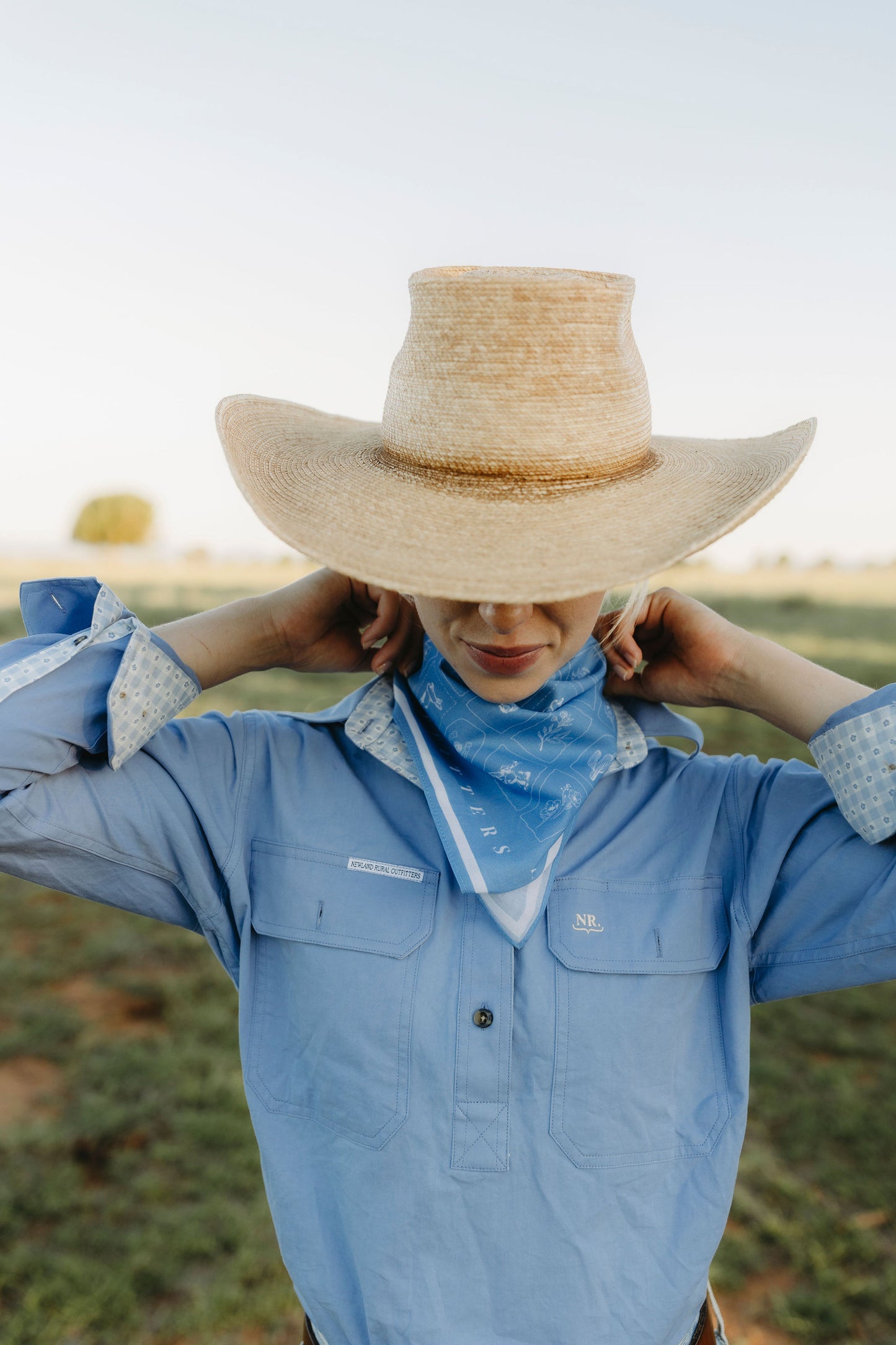 Western Hand Drawn Bandana - Blue
