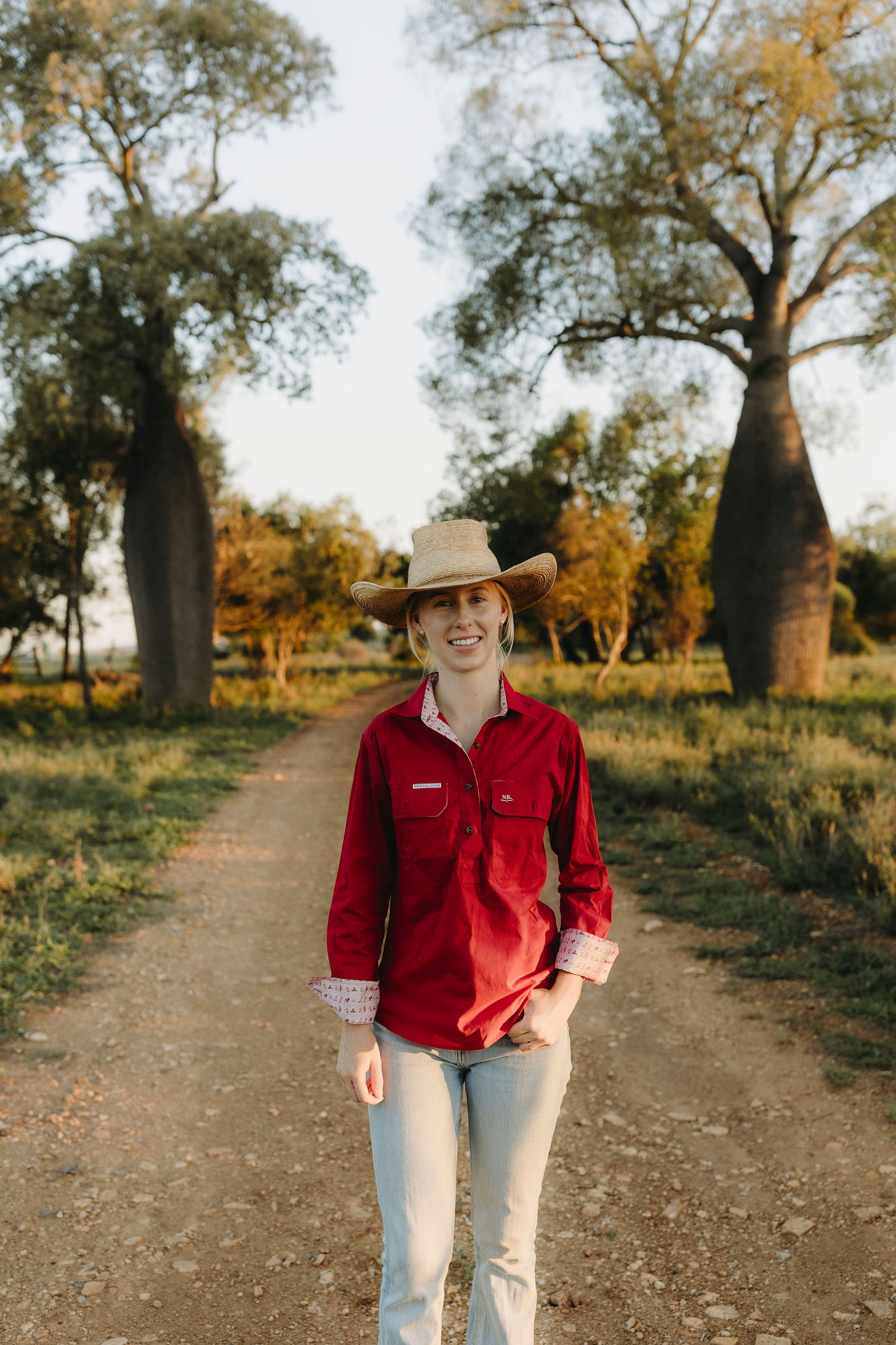Isla Half Button Workshirt - Pink & Red Western
