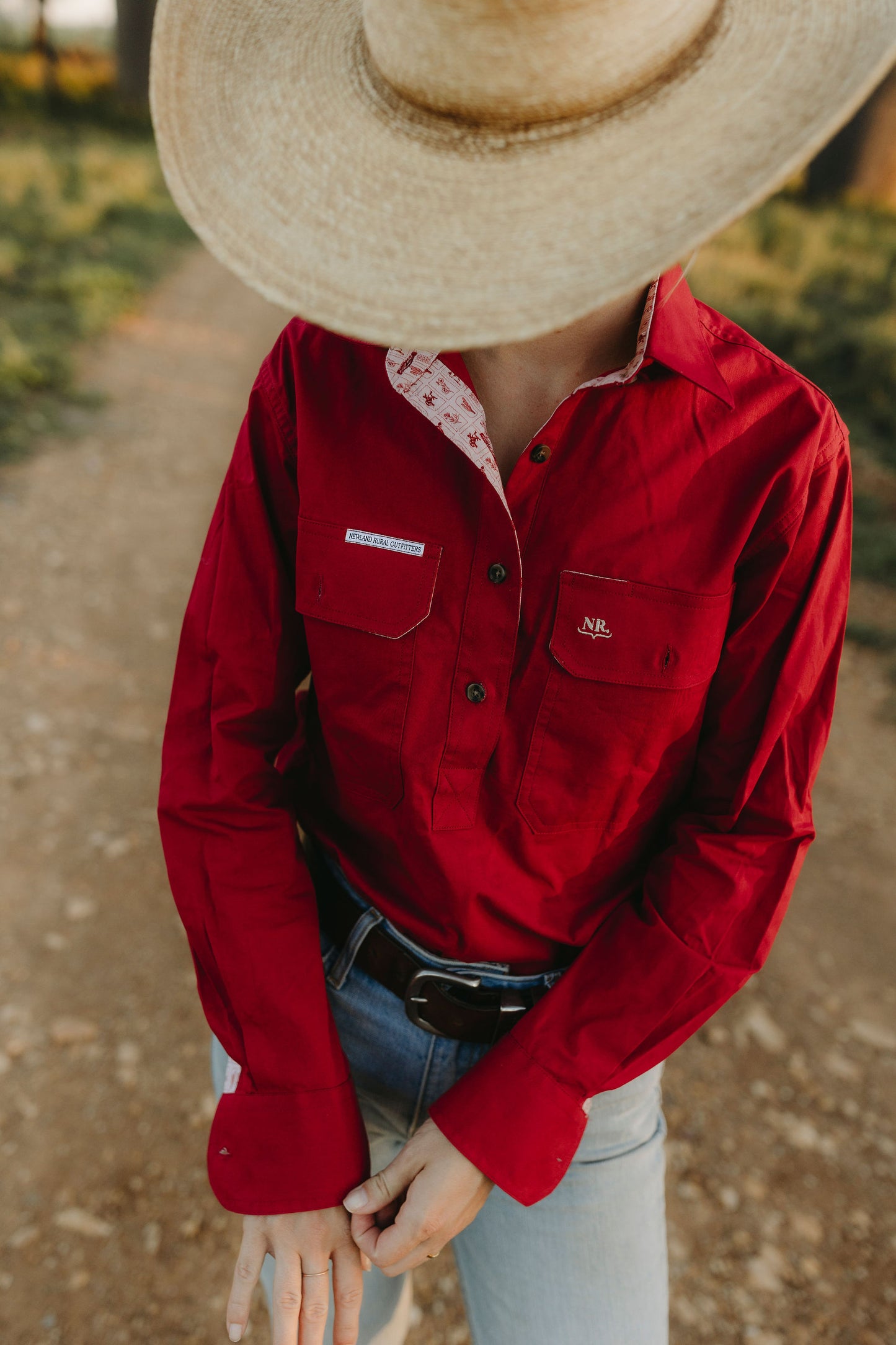 Isla Half Button Workshirt - Pink & Red Western