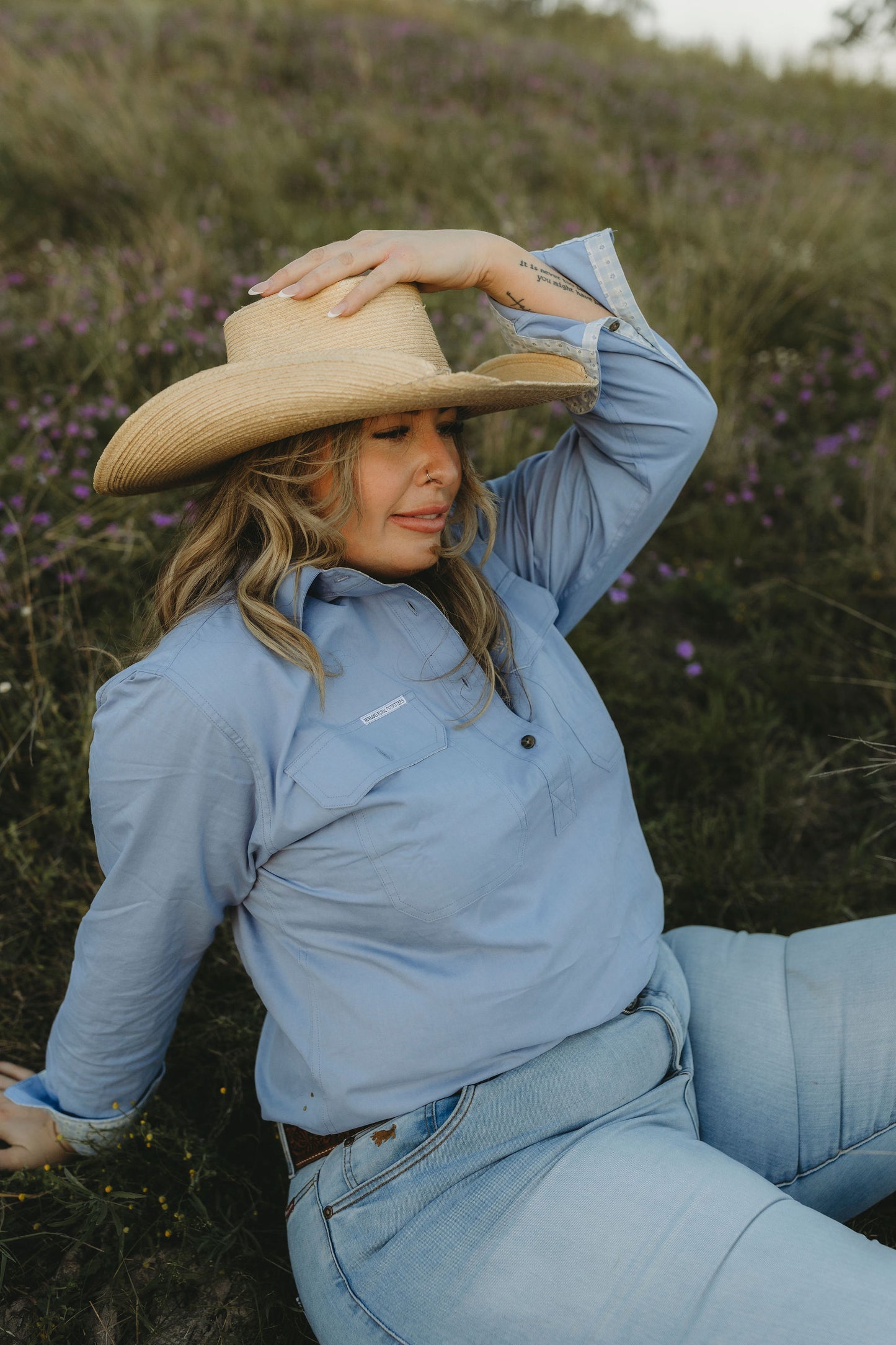 Isla Half Button Workshirt - Blue Floral Gingham