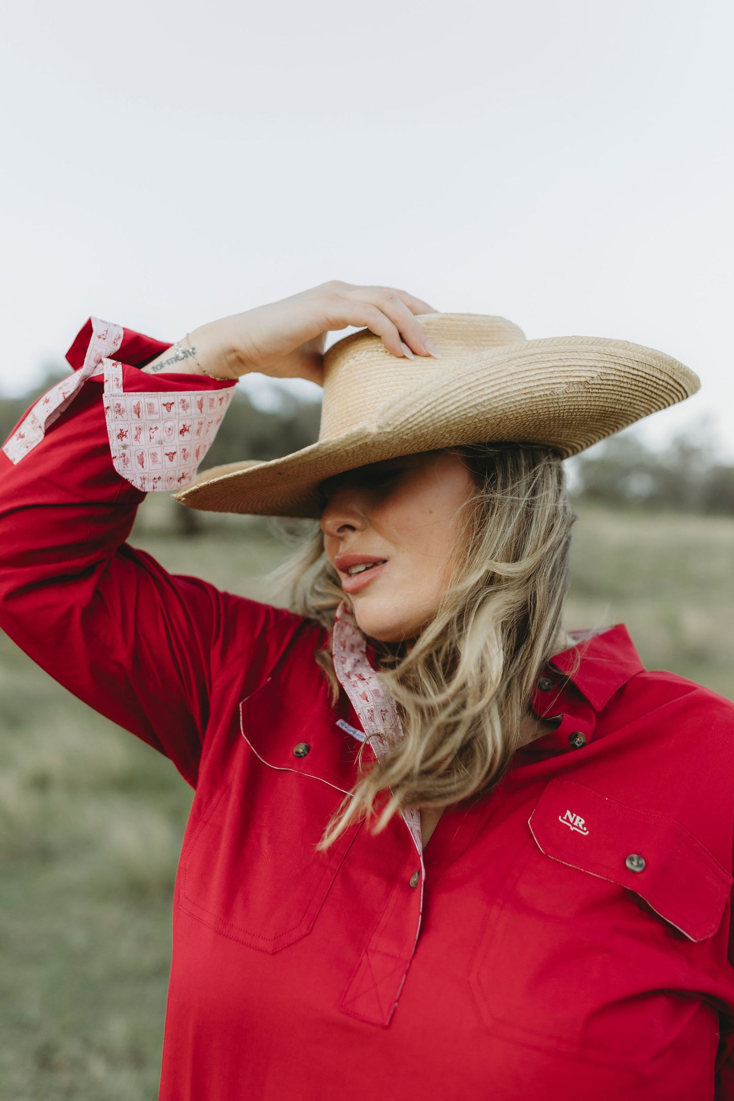 Isla Half Button Workshirt - Pink & Red Western